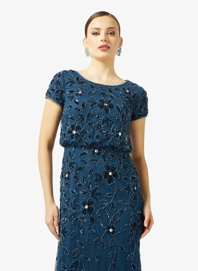 Adrianna Papell  Blouson Beaded Long Dress for Women | Best Price UAE